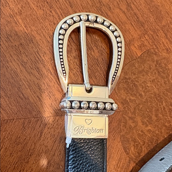 Brighton belt   reversible Black Gray pebbled Leather /silver tone buckle NWOT - Picture 2 of 9